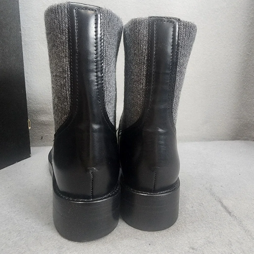 J.Crew Spazzolato Rib Cuff Boot Black Grey Leather Ankle Womens 7 BM708 NIB